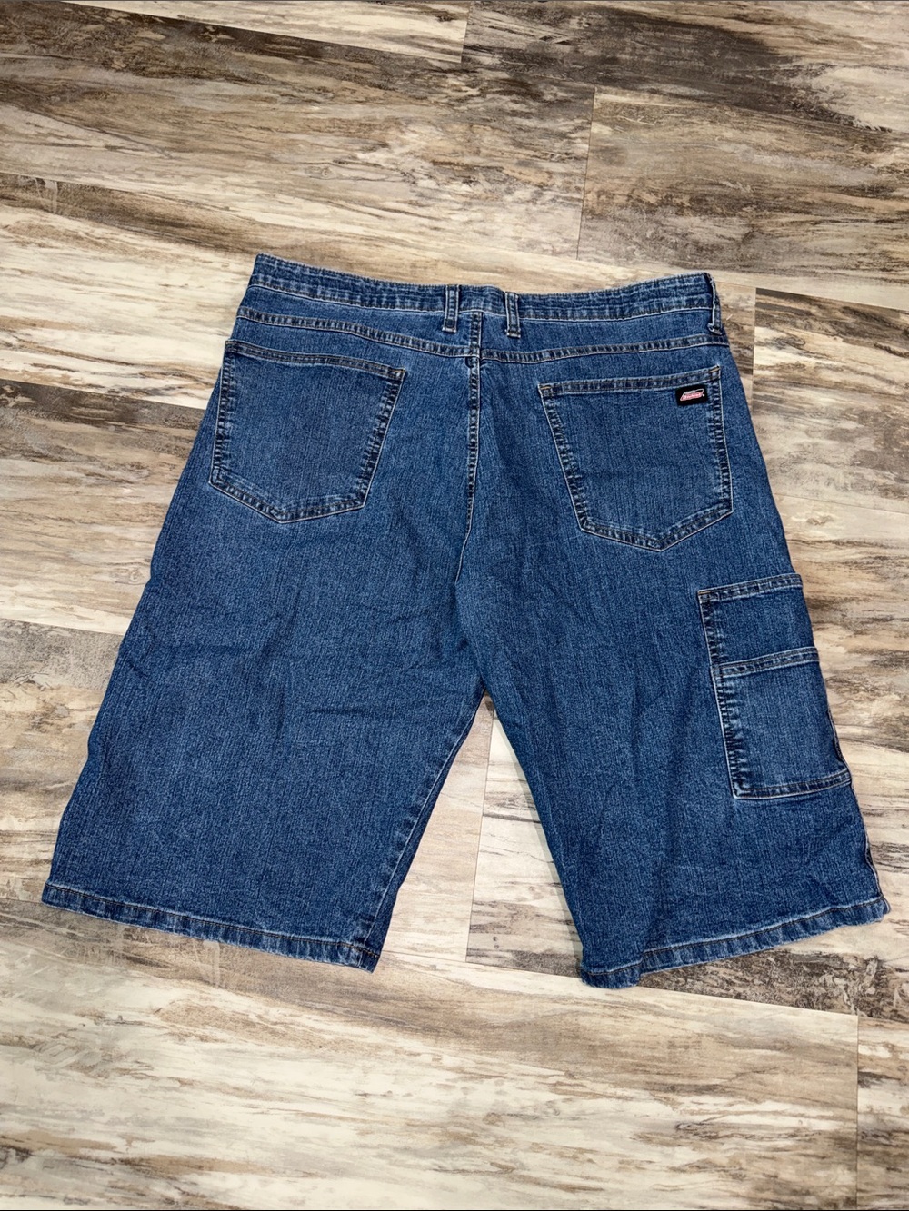 Dickies Flex Fit Men’s Blue Denim Workwear Cargo Utility Pocket Shorts Size 38